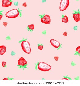 Seamless vector repeating pattern with summer fruit colorful tasty red strawberries