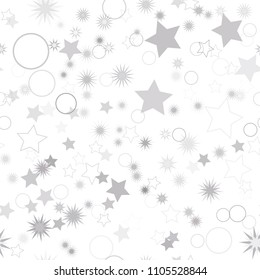 Seamless vector repetitive background with stars and rings. Holiday joyful pattern with silver stars and rings on it.
