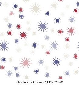 Seamless vector repetitive background with stars. Holiday joyful pattern with multicolored red, white and blue stars.