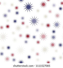 Seamless vector repetitive background with stars and rings. Holiday joyful pattern with multicolored red, white and blue stars and rings on it.