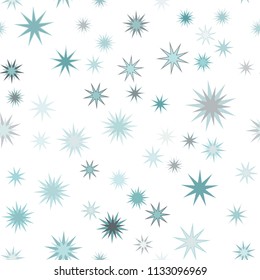 Seamless vector repetitive background with stars. Holiday joyful pattern with multicolored turquoise and grey vector stars on white background.