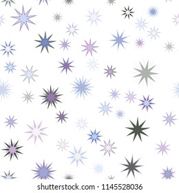 Seamless vector repetitive background with stars. Holiday joyful pattern with multicolored green, grey, blue, purple vector stars on white background.
