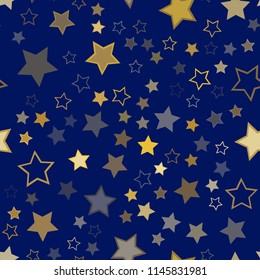 Seamless vector repetitive background with stars. Holiday joyful pattern with stars on blue background. 