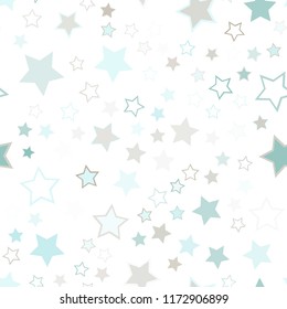 Seamless vector repetitive background with stars. Holiday joyful pattern with multicolored grey and blue vector stars on white background.