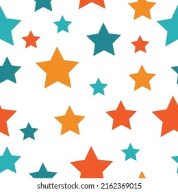 Seamless vector repetitive background with stars. Hand drawn doodle elements in navy, pink and purple soft tones on white background. Festive Stars Wallpaper.
