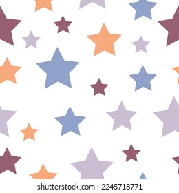 Seamless vector repetitive background with stars. Starry Sky Colorful Background. Festive Stars Wallpaper.