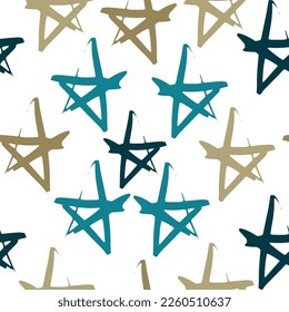Seamless vector repetitive background with stars. Holiday joyful pattern with multicolored grey and blue vector stars on white background.