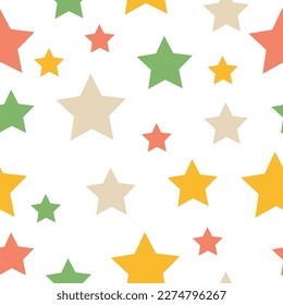 Seamless vector repetitive background with stars. Hand drawn doodle elements in navy, pink and purple soft tones on white background. Festive Stars Wallpaper.