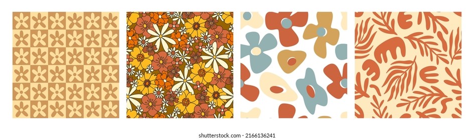 Seamless vector retro floral patterns in 70s style