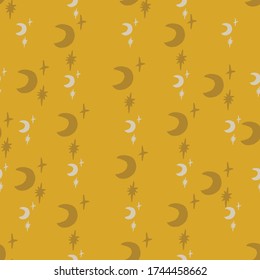 Nahtlose Vektor Retro Hand gezeichnet Gold Stern und Mond Muster. Gold grau und weiß. 