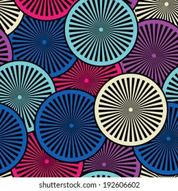 Seamless vector retro pattern with colorful circles. Ornamental retro pattern.