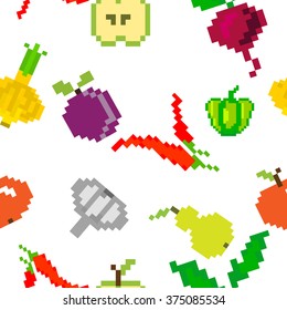 seamless vector retro pixel game fruits pattern