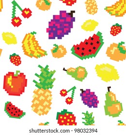 seamless vector retro pixel game fruits pattern