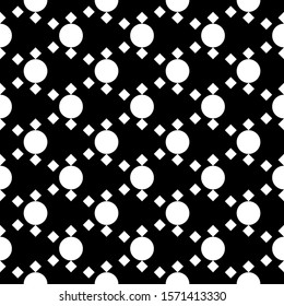 Seamless vector. Rhombuses, rounds ornament. Checks, circles motif. Diamonds, figures wallpaper. Squares, shapes pattern. Geometric background. Web design illustration, abstract backdrop.