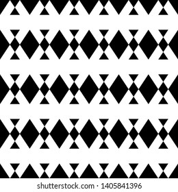 Seamless vector. Rhombuses, triangles ornament. Polygons wallpaper. Simple figures pattern. Ethnic motif. Geometric background. Digital paper, textile print, web design, abstract backdrop.