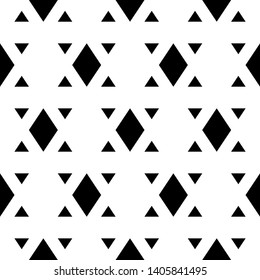 Seamless vector. Rhombuses, triangles ornament. Polygons wallpaper. Simple figures pattern. Ethnic motif. Geometric background. Digital paper, textile print, web design, abstract backdrop.