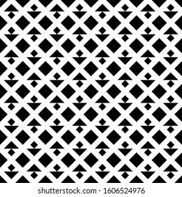 Seamless vector. Rhombuses, triangular shapes ornament. Diamonds, forms wallpaper. Web design illustration, abstract backdrop. Squares, polygons pattern. Geometric background. Checks, triangles motif.