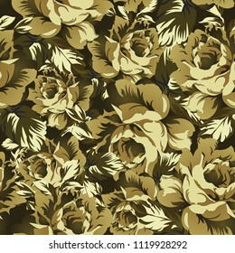 Seamless vector rose flower background in camouflage style