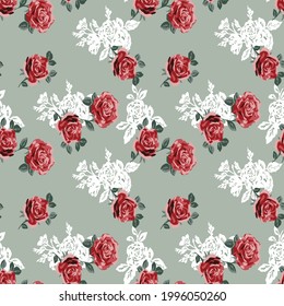 seamless vector rose flower design pattern on blue background