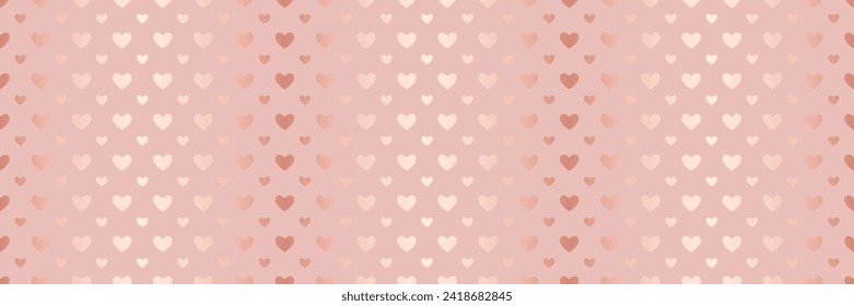 Seamless vector rose gold heart pattern. Valentine's day luxury metallic background texture. Golden glitter foil wallpaper set. Glam girls confetti heart shiny pattern. Mom love seamless background