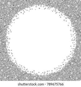 Seamless vector round frame from outline drawings on a marine theme. Corals, reefs, crabs, seashells and starfishes on a white background