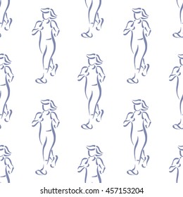 Seamless vector running pattern. Hand drawn sport elements. 