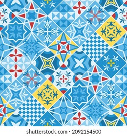 Seamless vector. Rustic style tiles vector illustration. Tiled wall pattern: Portuguese blue azulejos pattern design. Seamless background.