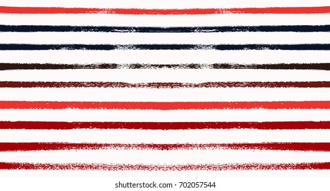 Seamless Vector Sailor Stripes Summer Pattern. Hand Painted Ink Lines. Funky Female Autumn Paintbrush Stripes Background. Fashion Textile Fabric Seamless Pattern. Trendy Funky Stripy Grunge Graffiti.