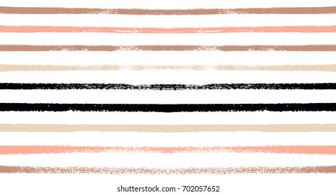 Seamless Vector Sailor Stripes Summer Pattern. Hand Painted Ink Lines. Funky Female Autumn Paintbrush Stripes Background. Fashion Textile Fabric Seamless Pattern. Trendy Funky Stripy Grunge Graffiti.