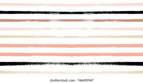 Seamless Vector Sailor Stripes Summer Pattern. Hand Painted Ink Lines. Funky Female Autumn Paintbrush Stripes Background. Fashion Textile Fabric Seamless Pattern. Trendy Funky Stripy Grunge Graffiti.