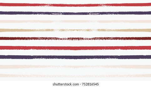 Seamless Vector Sailor Stripes Summer Pattern. Hand Painted Ink Lines. Funky Female Autumn Paintbrush Stripes Background. Fashion Textile Fabric Seamless Pattern. Trendy Funky Stripy Grunge Graffiti.