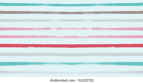 Seamless Vector Sailor Stripes Summer Pattern. Hand Painted Ink Lines. Funky Female Autumn Paintbrush Stripes Background. Fashion Textile Fabric Seamless Pattern. Trendy Funky Stripy Grunge Graffiti.