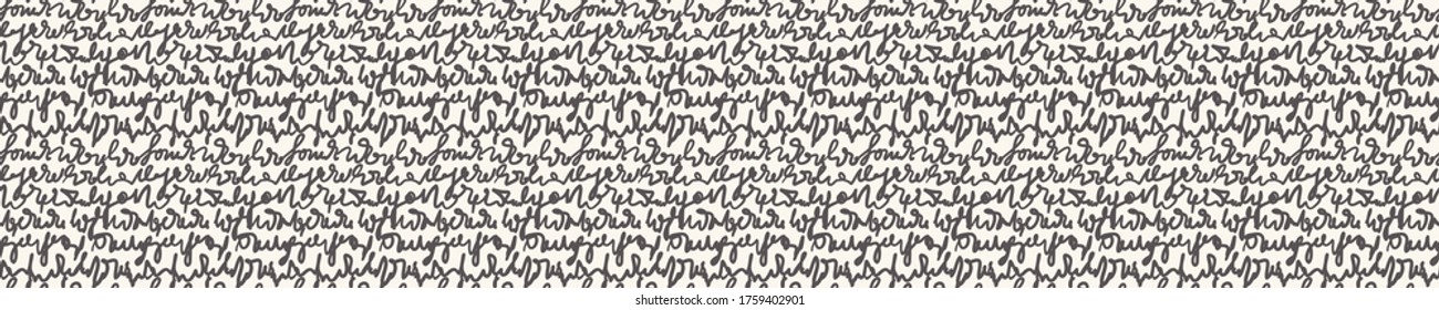 Seamless vector scribble handwriting black white texture banner pattern. Hand drawn modern doodle style ribbon trim background. Abstract irregular decorative border edging.