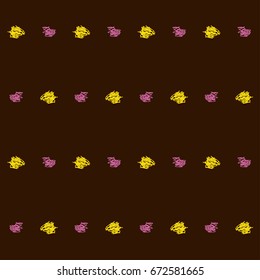 Seamless vector scribble hipster pattern. Yellow and pink hand drawn doodles on a brown background. Children's jeans or shirt fashion design. Modern original simple background in vintage retro colors.