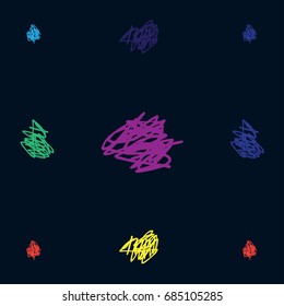 Seamless vector scribble hipster pattern. Green, orange, pink, blue, yellow doodles on a dark blue background. Denim cowboy jeans or shirt fashion design. Modern original vintage retro background.