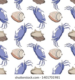 Seamless Vector Sea Crabs And Shells Pattern