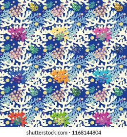 Seamless vector sea pattern with corals 