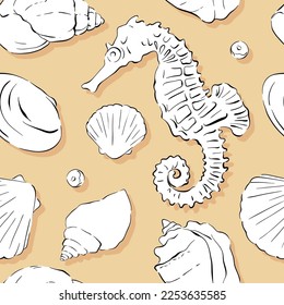 Seamless vector Sea pattern. Marine theme, shells. for printing on fabric, paper, textiles