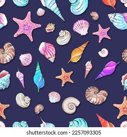 Seamless vector Sea pattern. Marine theme, shells. for printing on fabric, paper, textiles