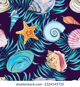 Seamless vector Sea pattern. Marine theme, shells. for printing on fabric, paper, textiles