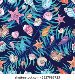 Seamless vector Sea pattern. Marine theme, shells. for printing on fabric, paper, textiles