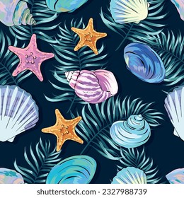 Seamless vector Sea pattern. Marine theme, shells. for printing on fabric, paper, textiles