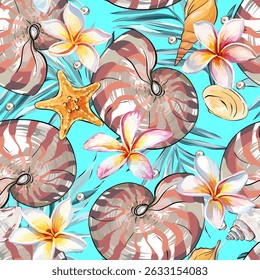 Seamless vector Sea pattern. Marine theme, shells. for printing on fabric, paper, textiles