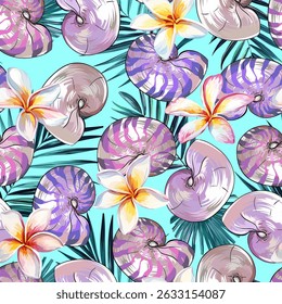 Seamless vector Sea pattern. Marine theme, shells. for printing on fabric, paper, textiles