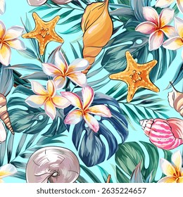 Seamless vector Sea pattern. Marine theme, shells. for printing on fabric, paper, textiles
