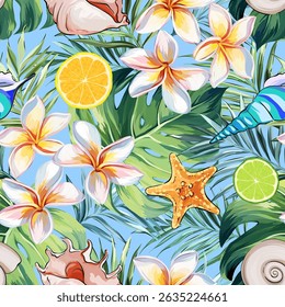 Seamless vector Sea pattern. Marine theme, shells. for printing on fabric, paper, textiles