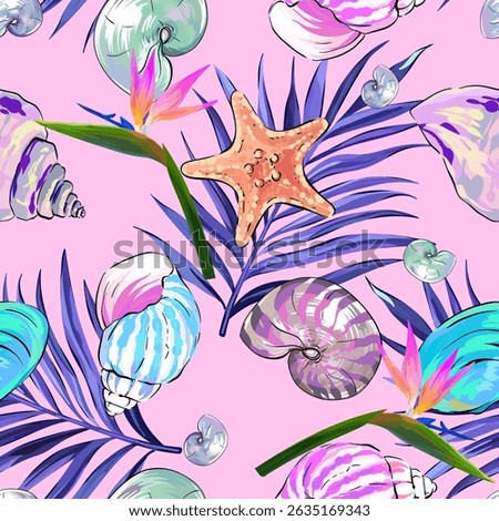 Seamless vector Sea pattern. Marine theme, shells. for printing on fabric, paper, textiles