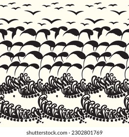 seamless vector sea pattern on border background
