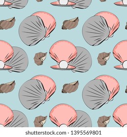 Seamless Vector Sea Shells Illustration Pattern