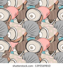 Seamless Vector Sea Shells Illustration Pattern